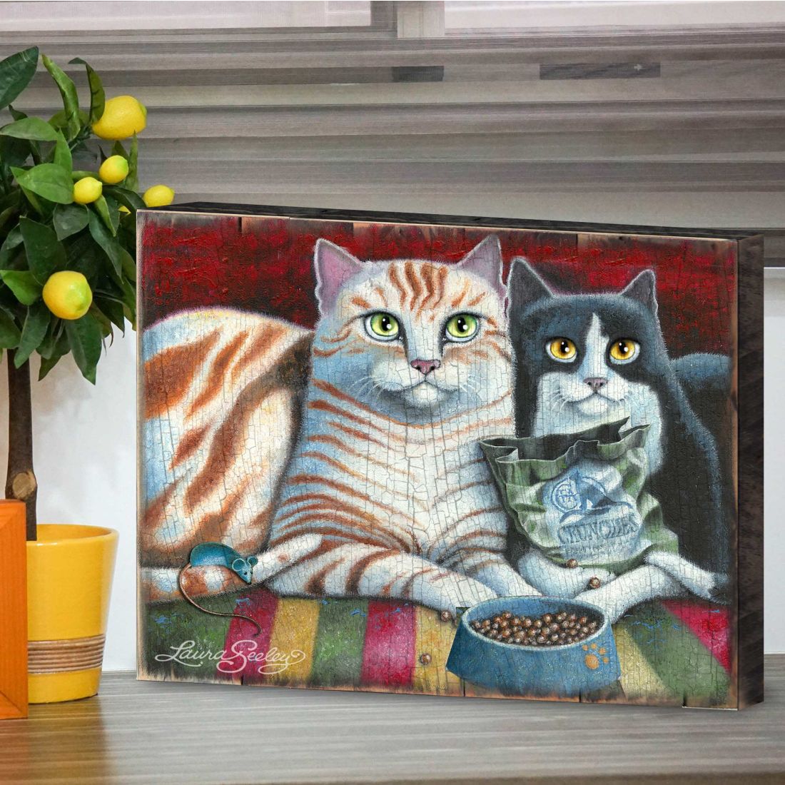 Kitty Cats Treat Wooden Wall Art by Laura Seeley - Pets Dog and Cats Decor - 8512113B
