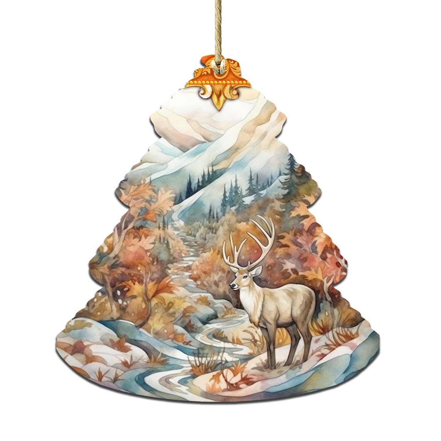 Snowy Summit Elk Tree Wooden Ornaments by G.Debrekht - Wildlife Holiday Decor - 870005