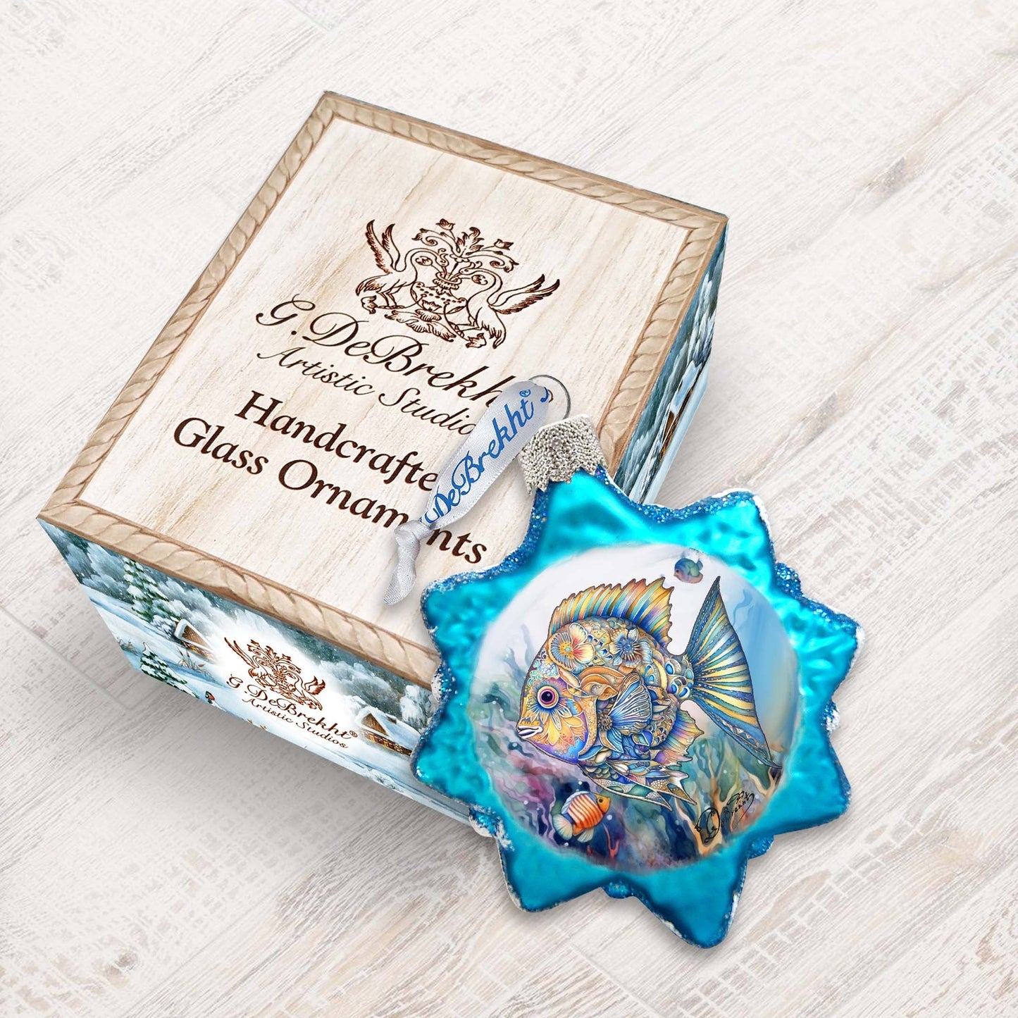 Holiday Coastal Ornament - Blue Fish Keepsake Glass Ornaments by G. Debrekht - Coastal Holiday Decor - 777399