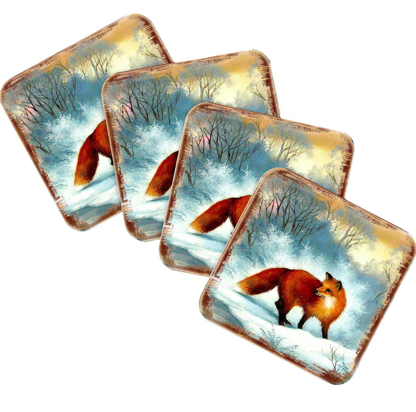Fox Wooden Cork Coasters Gift Set of 4 by Nature Wonders - Nature Wildlife Decor  - 95376C-S4