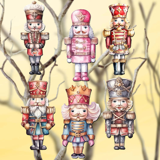 Nutcrackers Decorative Wooden Clip-on Ornaments of 6 by G. Debrekht - Christmas Decor - 8090008C-S6