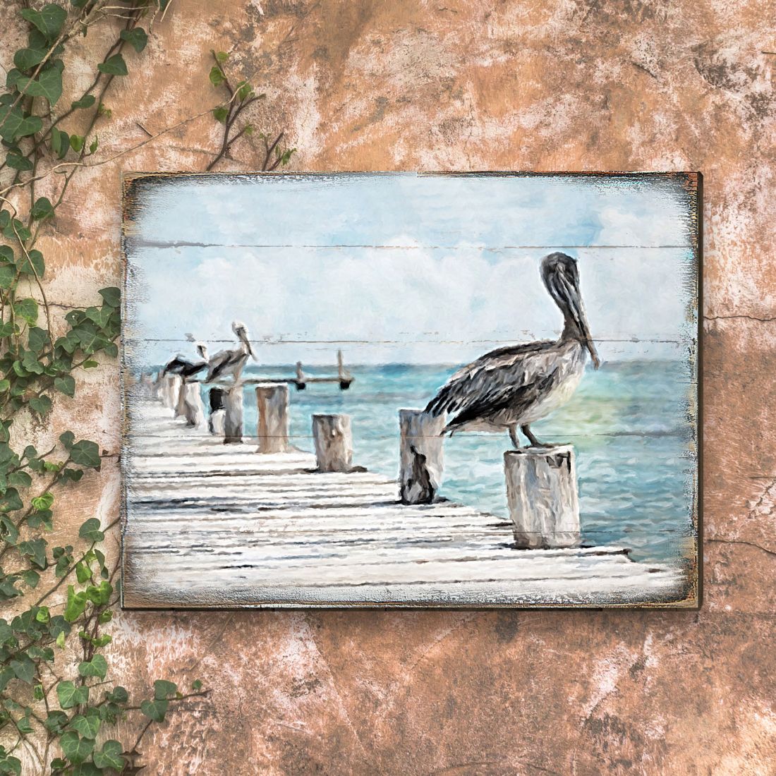 Pelican Wood Wooden Coastal Wall Art by Nature Wonders - Coastal Sea-Life Decor - 95252B