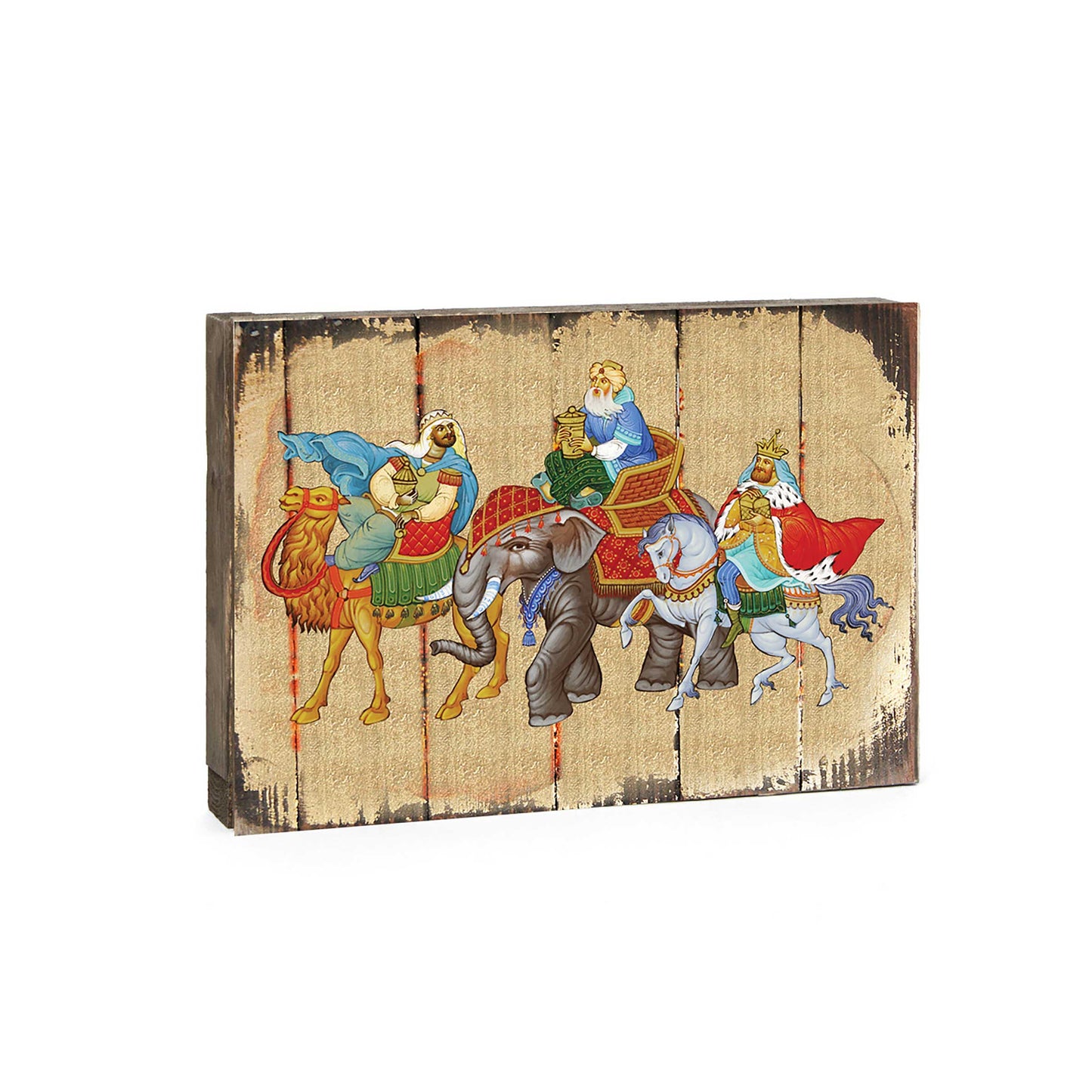 Three Kings Block Wooden Gold Plated Religious Christian Sacred Icon - Inspirational Icon Decor - 85039
