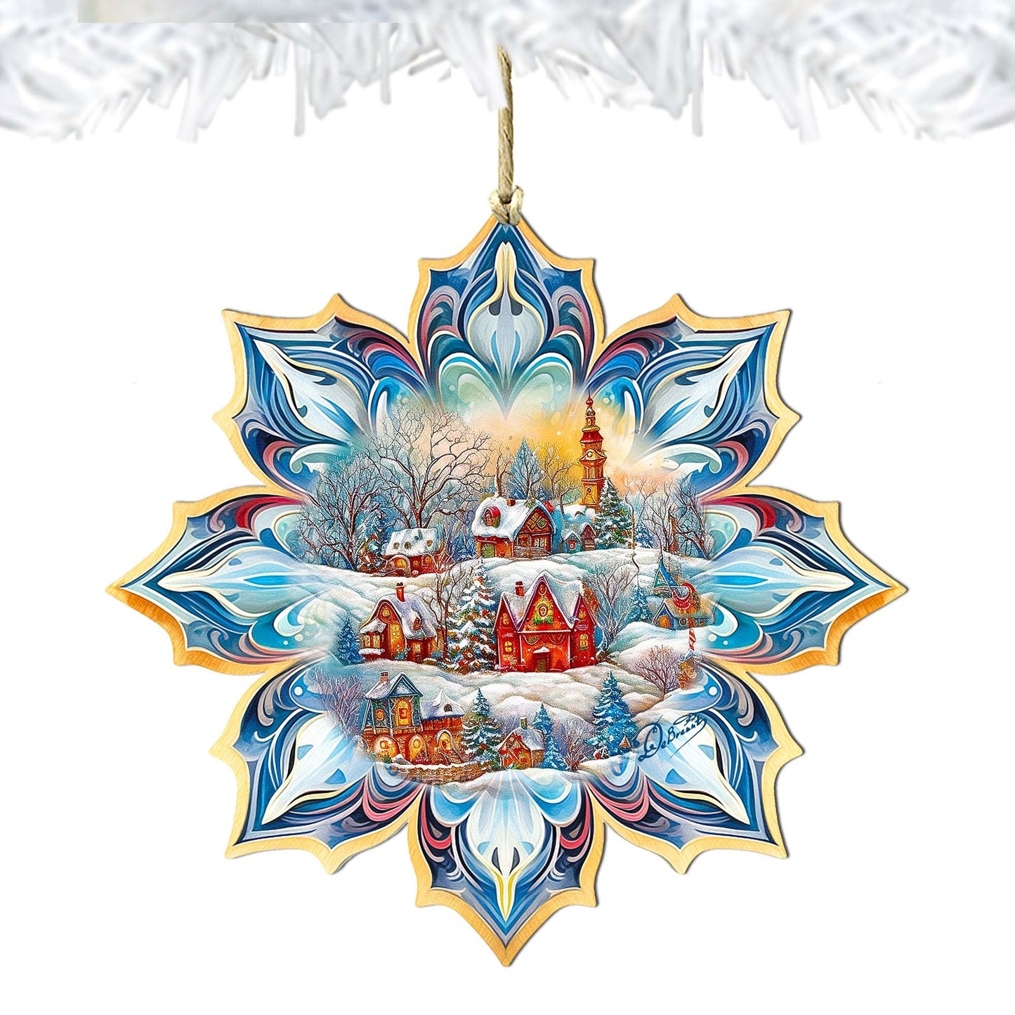 Winter Village Snowflake Wooden Ornaments by G. Debrekht - Christmas Decor - 8688418