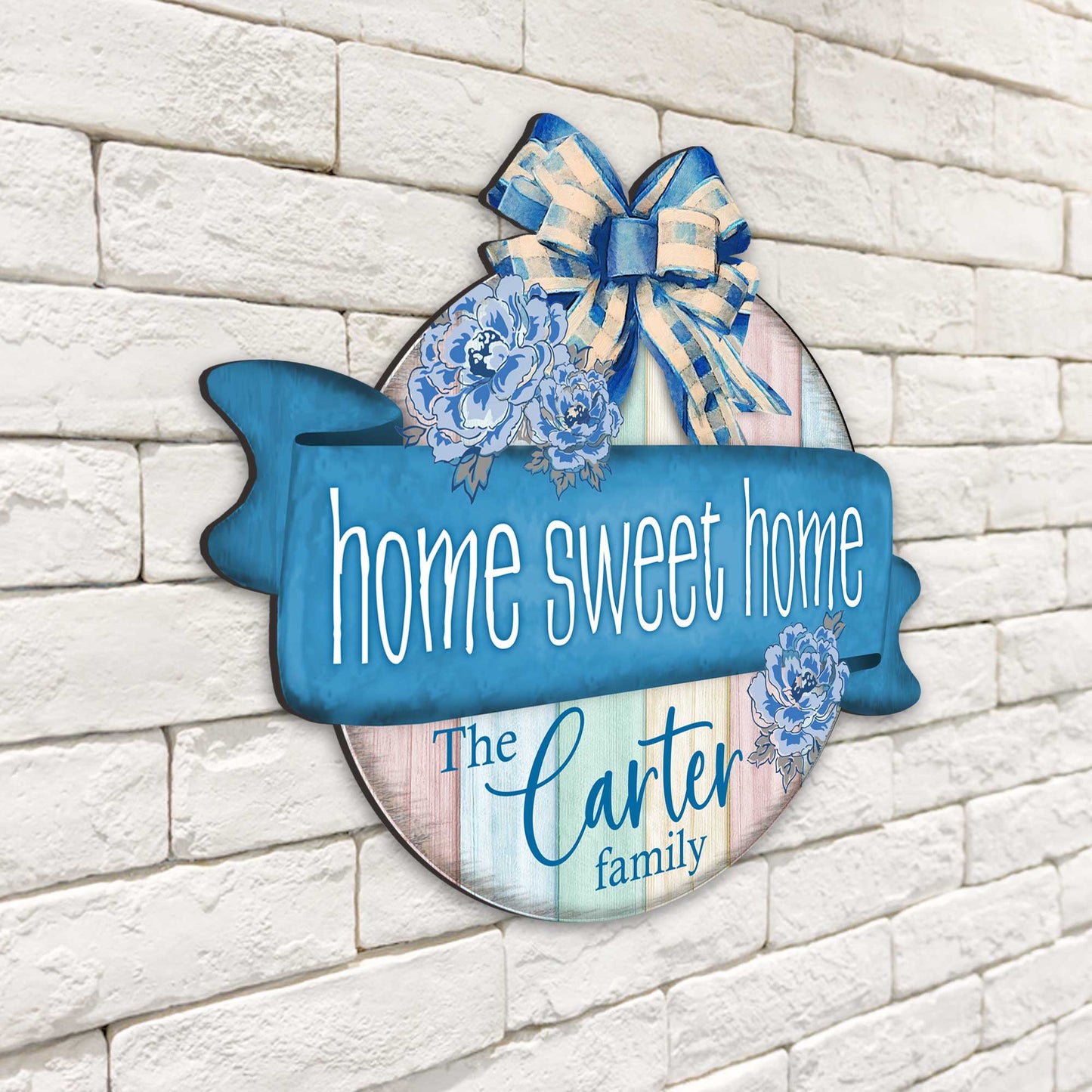 Front door welcome sign Personalized Home Sweet Home wreath Main entrance welcome sign - Wooden front porch decor - 933105HC