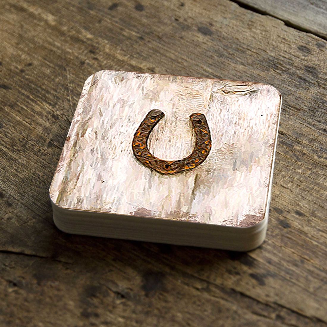 Horseshoe Art Wooden Cork Coasters Gift Set of 4 by Nature Wonders - Nature Wildlife Decor  - 8198622C-S4