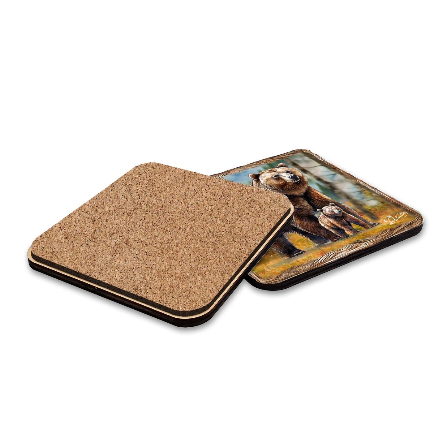 Bear Haven Wooden Cork Placemat and Coasters Gift Set of 7 by Nature Wonders Nature Wildlife Décor  - 85409C-S7