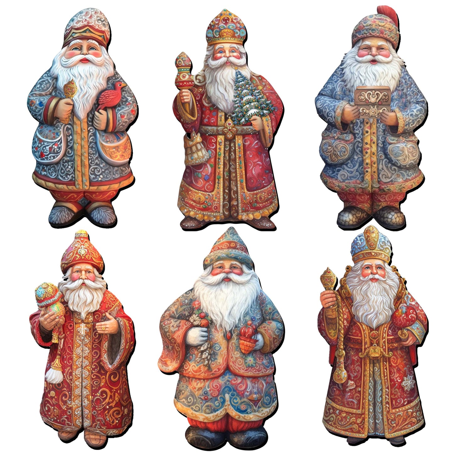 Santa Decorative Wooden Magnets Set of 6 by G. Debrekht - Christmas Santa Snowman Decor - 8090032G-S6