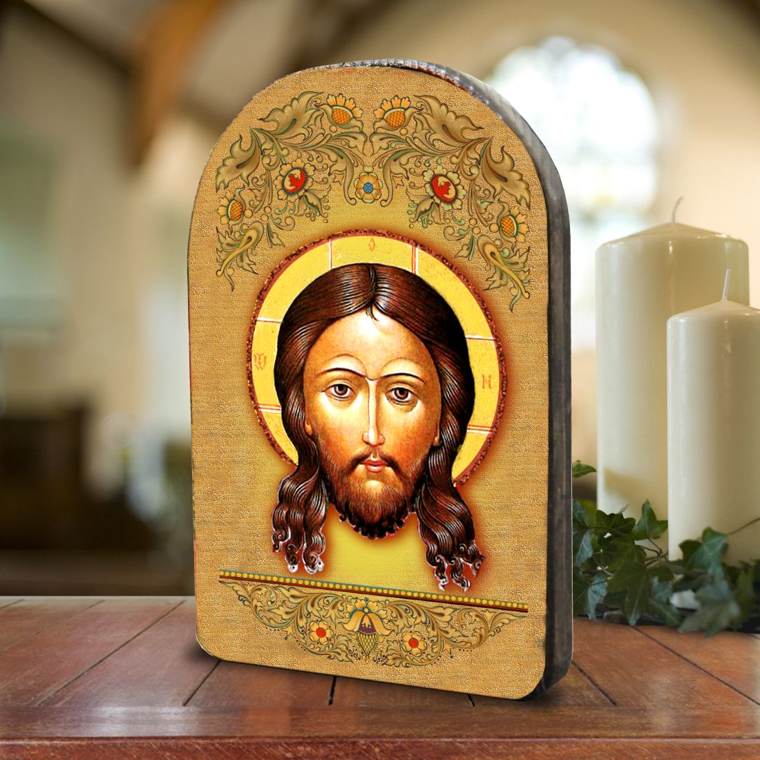 The Holy Face Wooden Gold Plated Religious Christian Sacred Icon - Inspirational Icon Decor - 86018