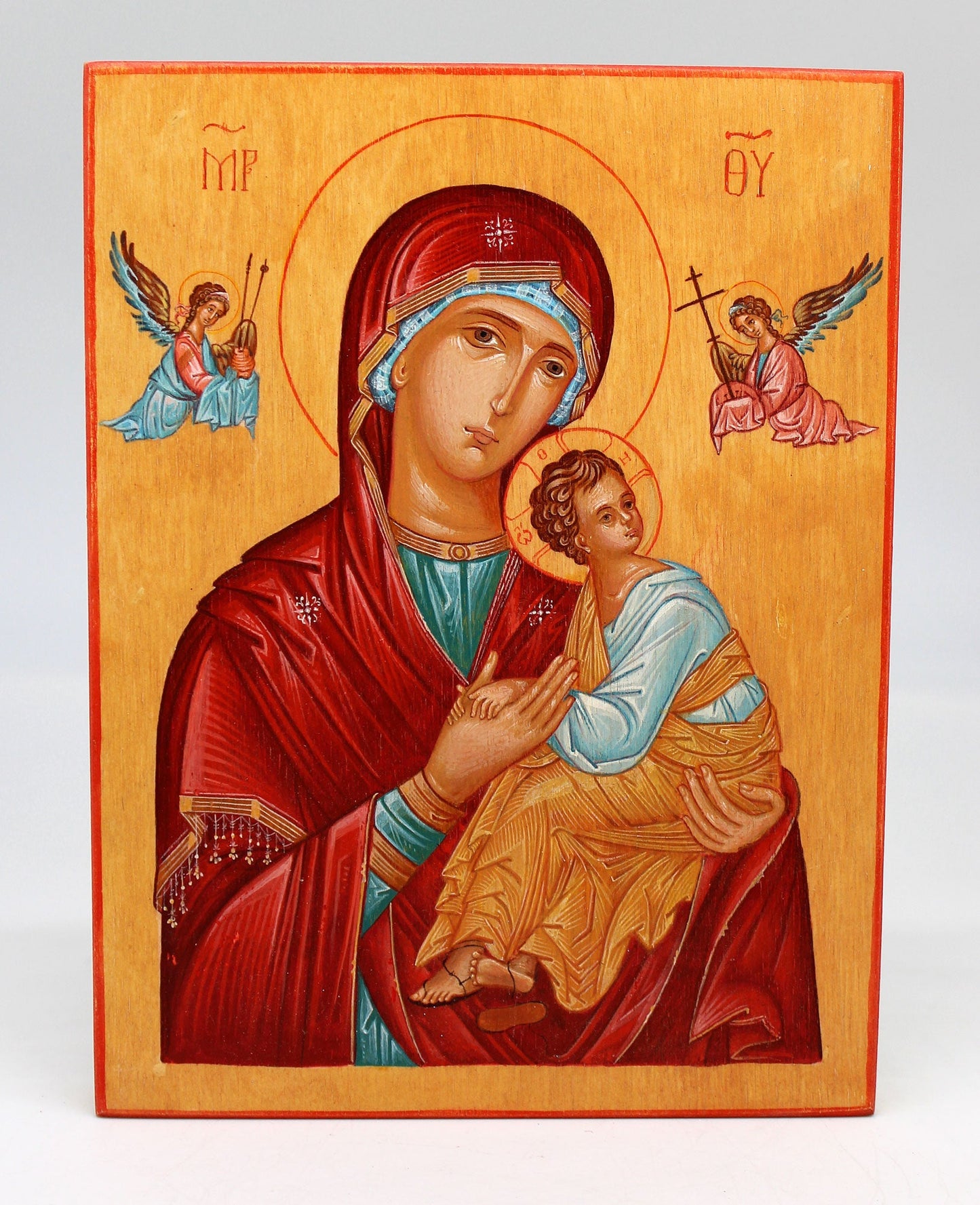 Virgin Mary Directress - Original One-of-a-Kind Orthodox Icon Handpainted on Wood 8 x 5.5" , Signed by G. DeBrekht with Certificate