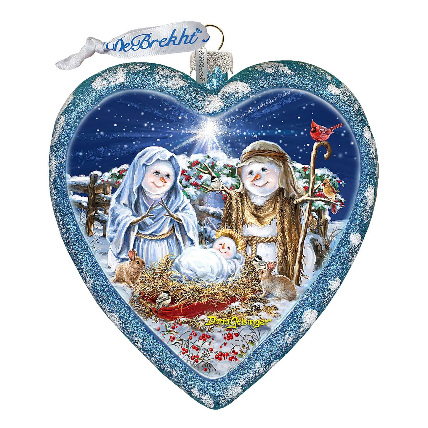 Snow Family Nativity Heart Glass Ornament Limited Edition by D. Gelsinger - Christmas Decor - 738-102-DG