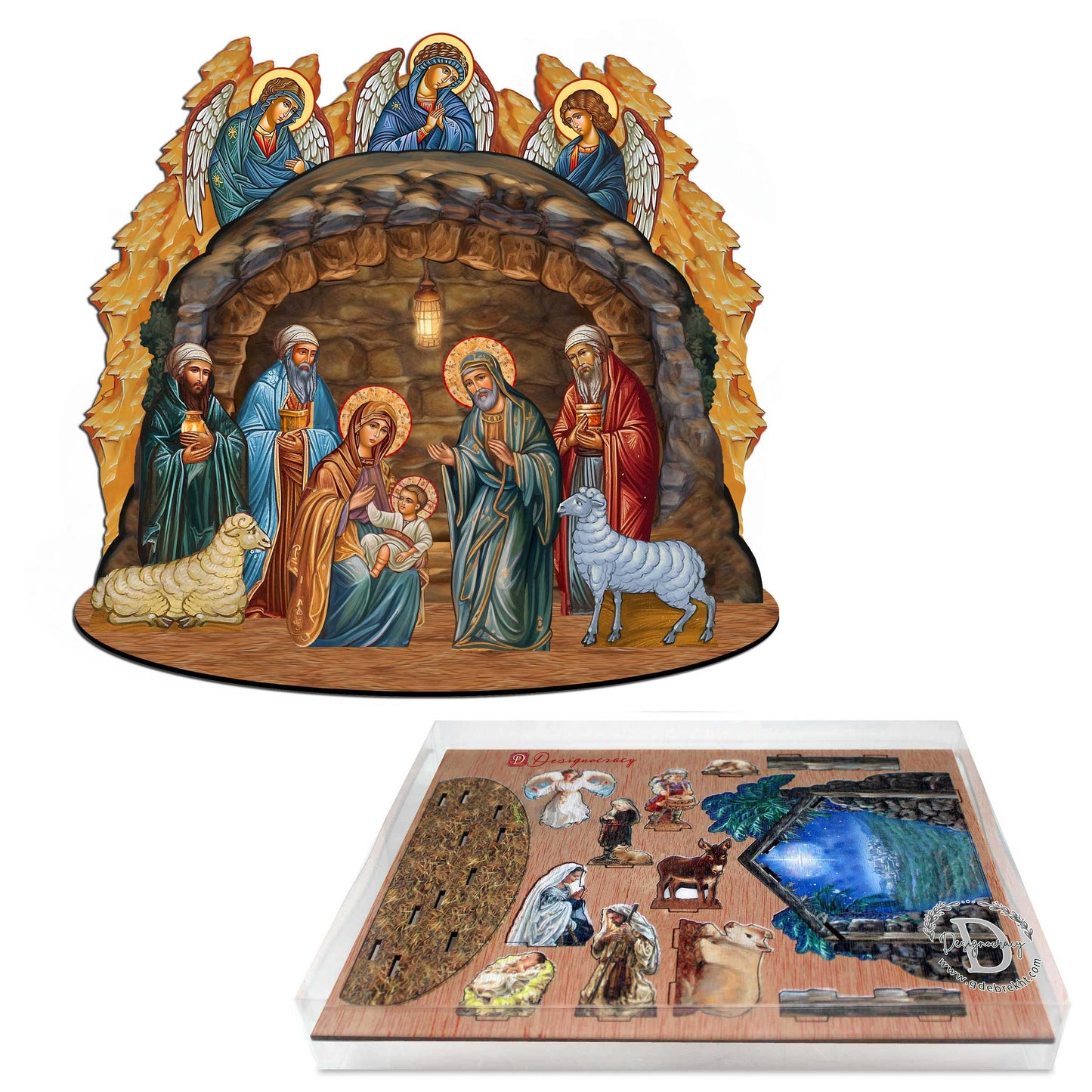 Orthodox Nativity Scene with Angels Decorative Village Set by G. Debrekht Nativity Holiday Decor - 852762