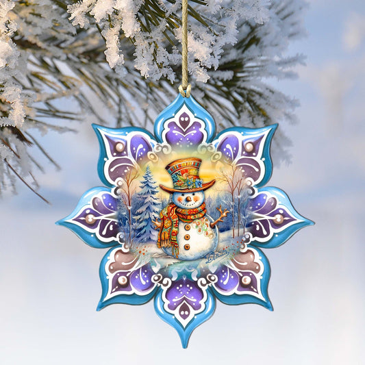 Snowman Purple Snowflake Wooden Ornaments by G. Debrekht - Christmas Santa Snowman Decor - 8688426
