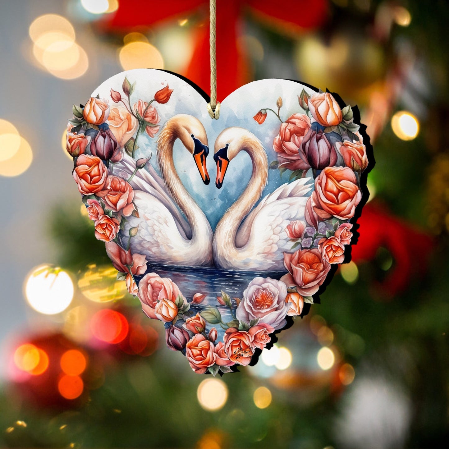 Swans Love Wooden Ornaments by G. DeBrekht Love Kids Family Decor - 8611038