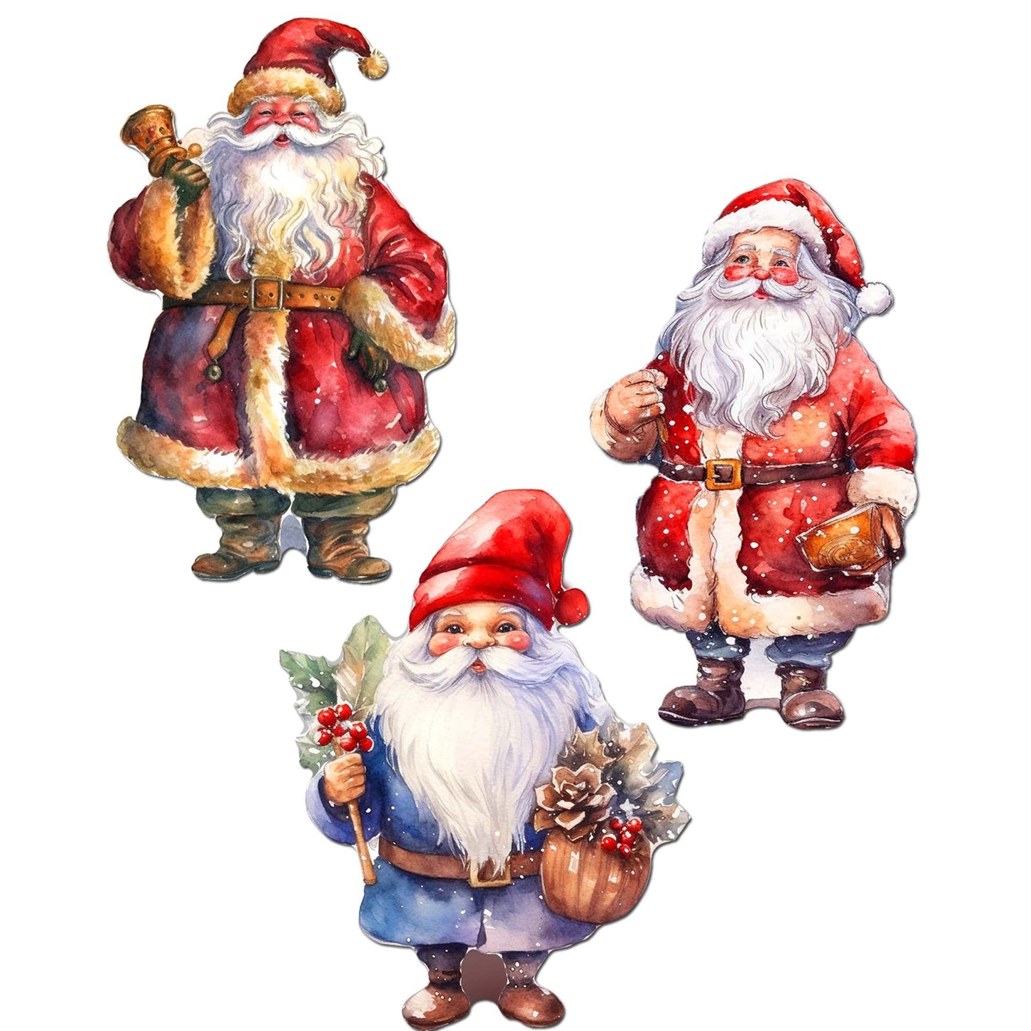 Santa Decorative Wooden Clip-on Ornaments Set of 3 by G. Debrekht - Christmas Decor - 8091009C-S3