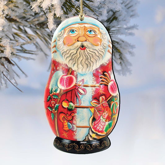 Gift Santa Nesting Doll Wooden Ornaments by G. DeBrekht - Christmas Santa Snowman Decor - 8110712