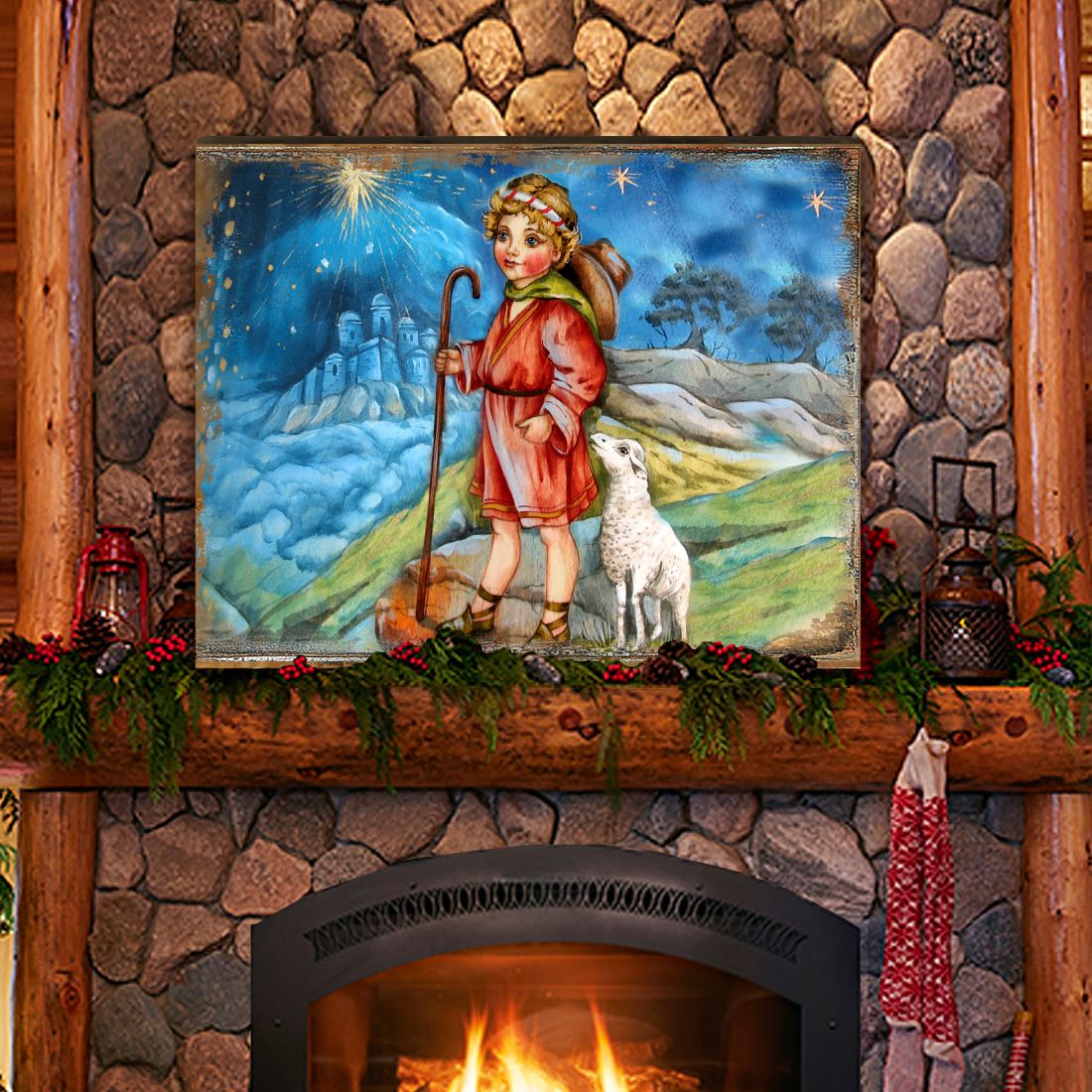 Shepherd Boy Wooden Wall Art by G. DeBrekht - Nativity Holiday Decor - 8173854B