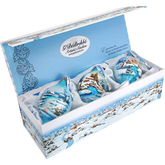 Winter Village Glass Ornament Set of 3 by G. DeBrekht - Christmas Decor - 74110-B3