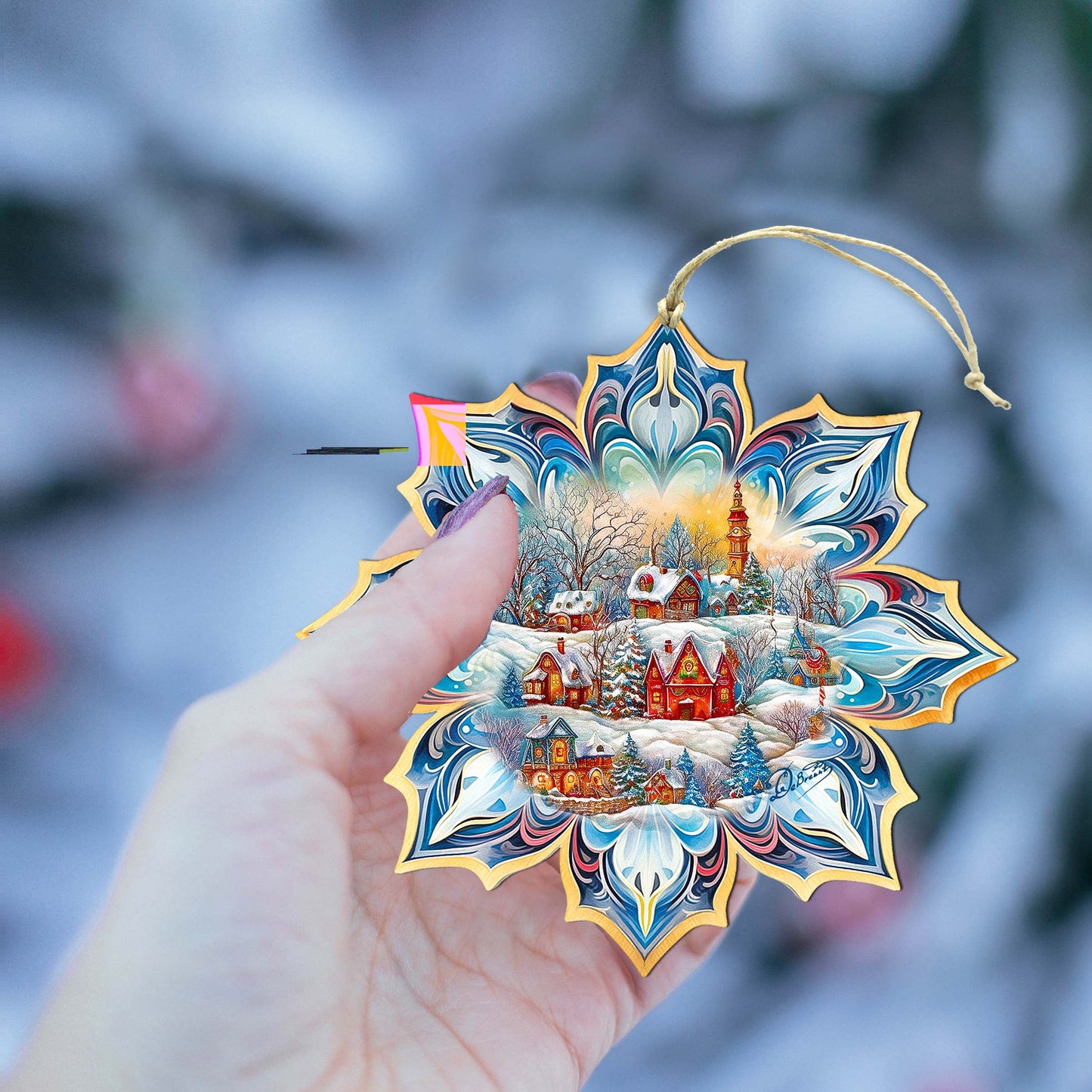 Winter Village Snowflake Wooden Ornaments by G. Debrekht - Christmas Decor - 8688418