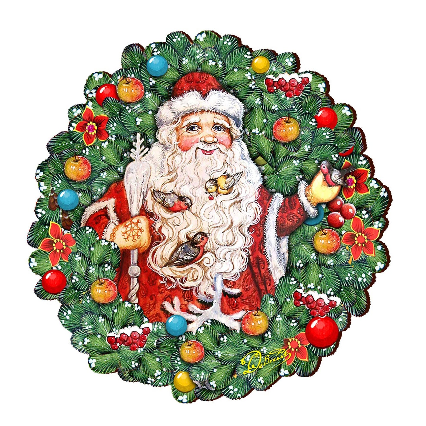 Santa Wreath with Birds Door Decor by G. DeBrekht - Christmas Santa Snowman Decor - 8185320H