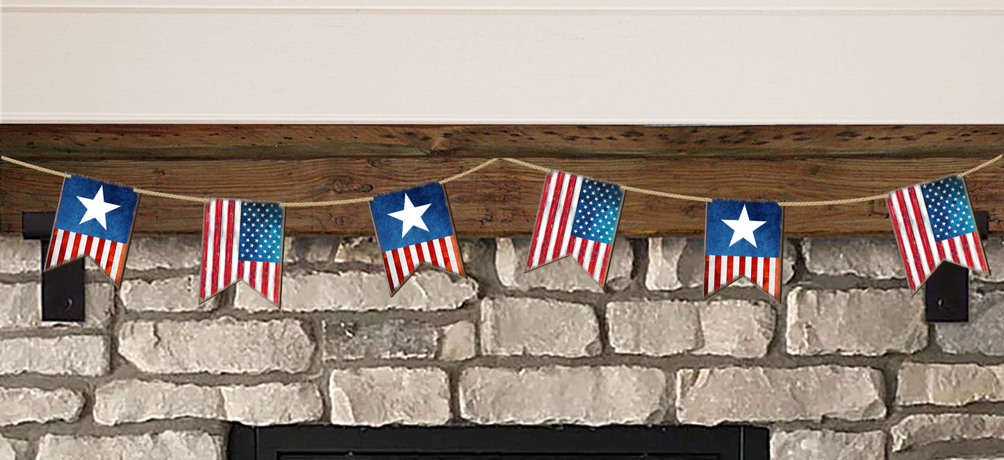American Patriotic Flag Garland Wall Block - American Patriotic Decor - 8185302-2GR-S6