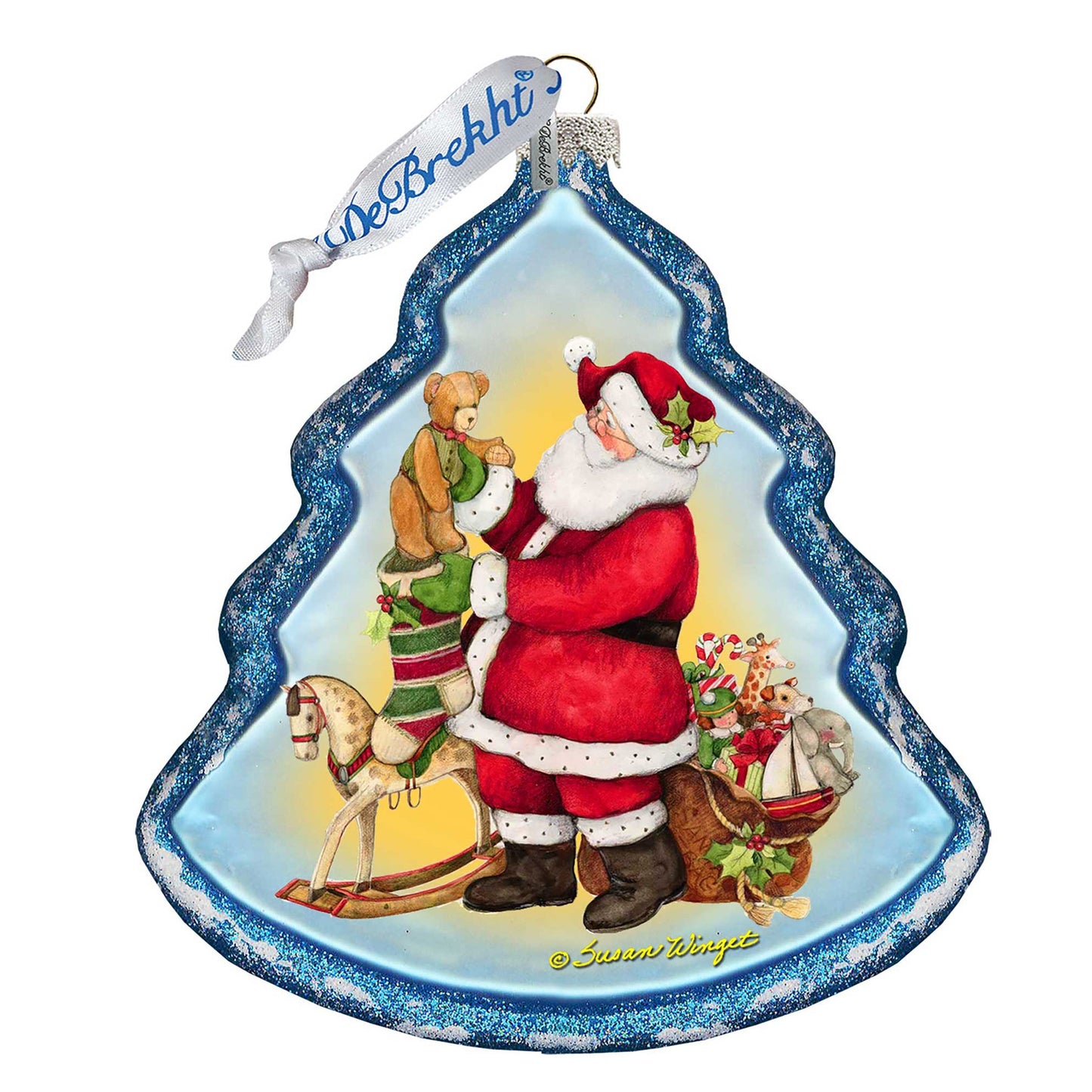 Santas Workshop Glass Ornament by Susan Winget - Christmas Santa and Snowman Decor - 762-203-SW