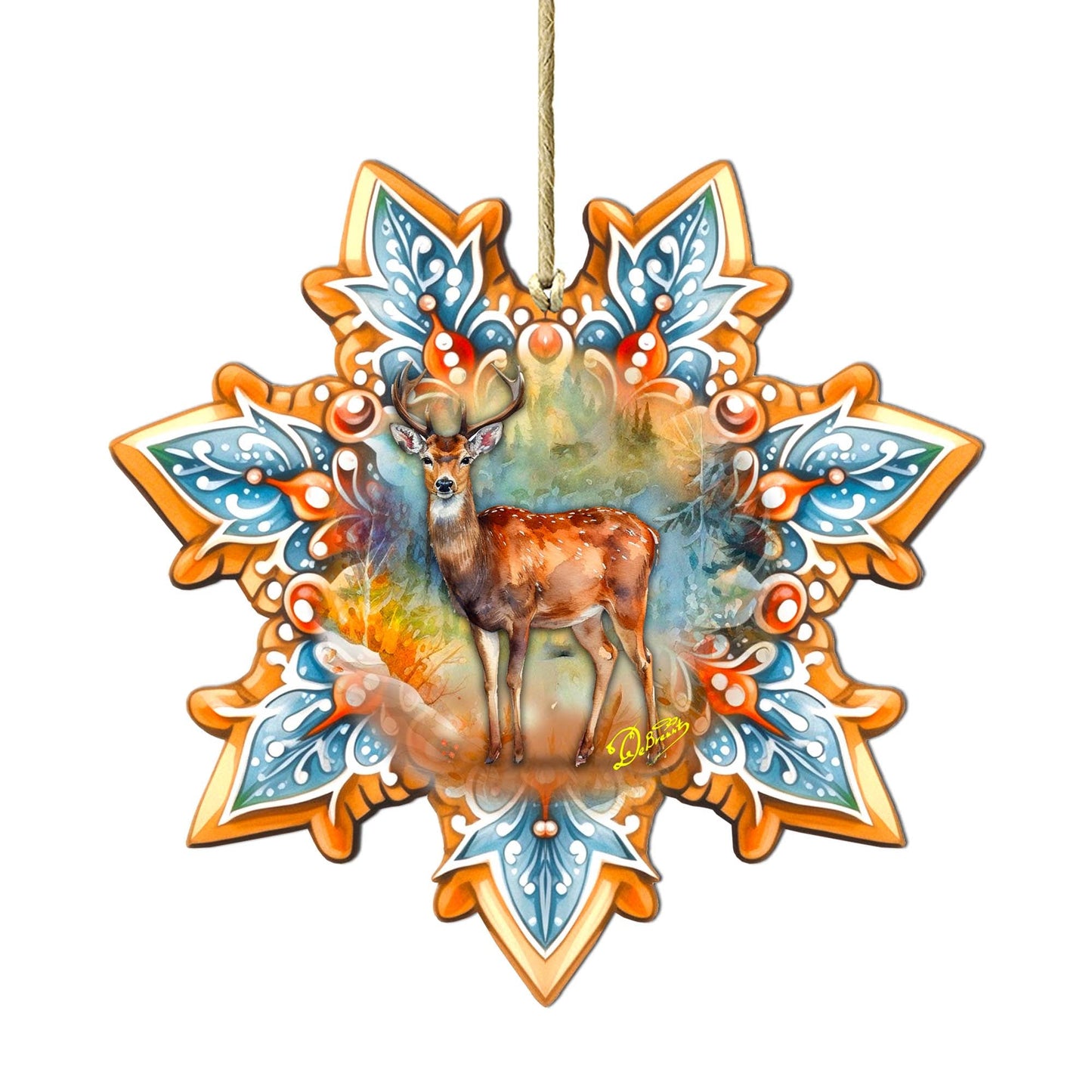 Forest Elk Snowflake Wooden Ornaments by G. Debrekht - Nature Wildlife Decor - 8688413