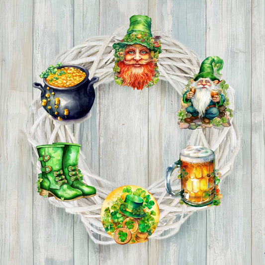 St. Patrick Day Decorative Wooden Clip-on Ornaments Set of 6 by G. Debrekht - St. Patrick Day Decor - 8090058C-S6