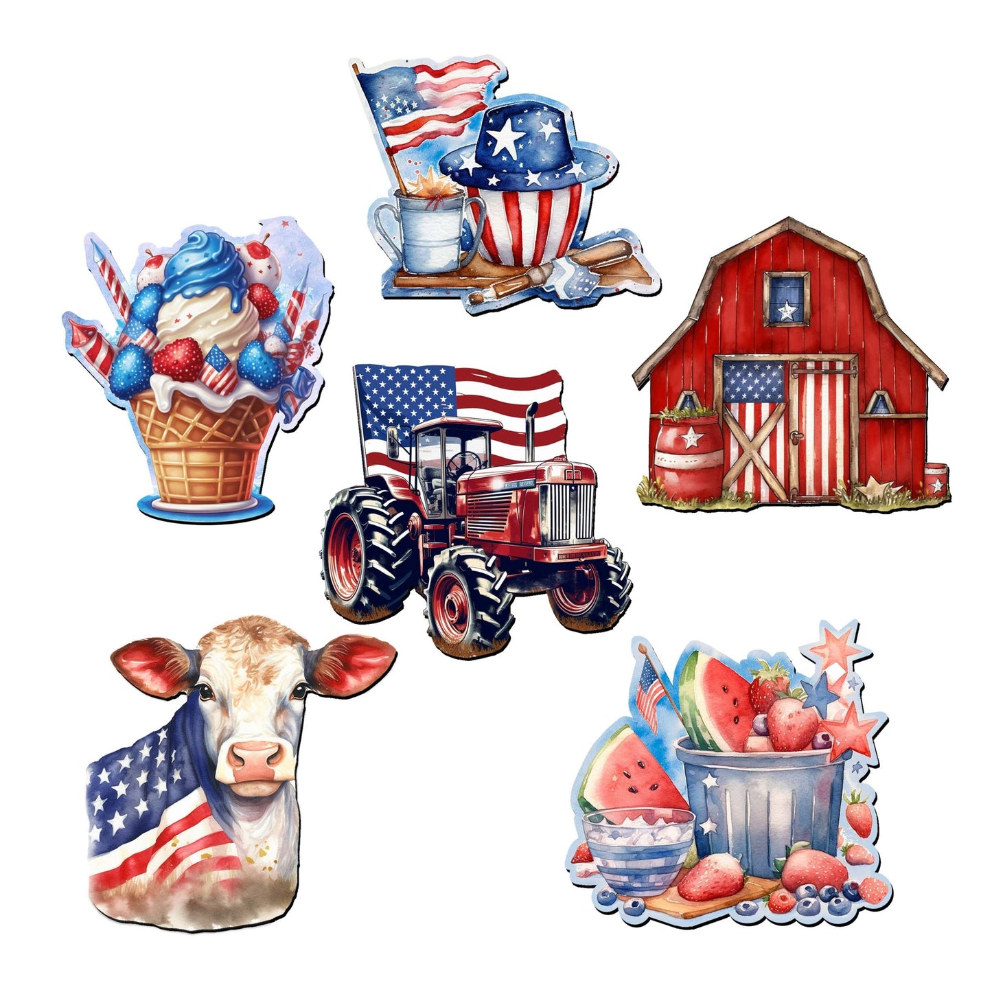 American Farmhouse Decorative Wooden Magnets Set of 6 by G. Debrekht - Patriotic Decor - 8090001G-S6