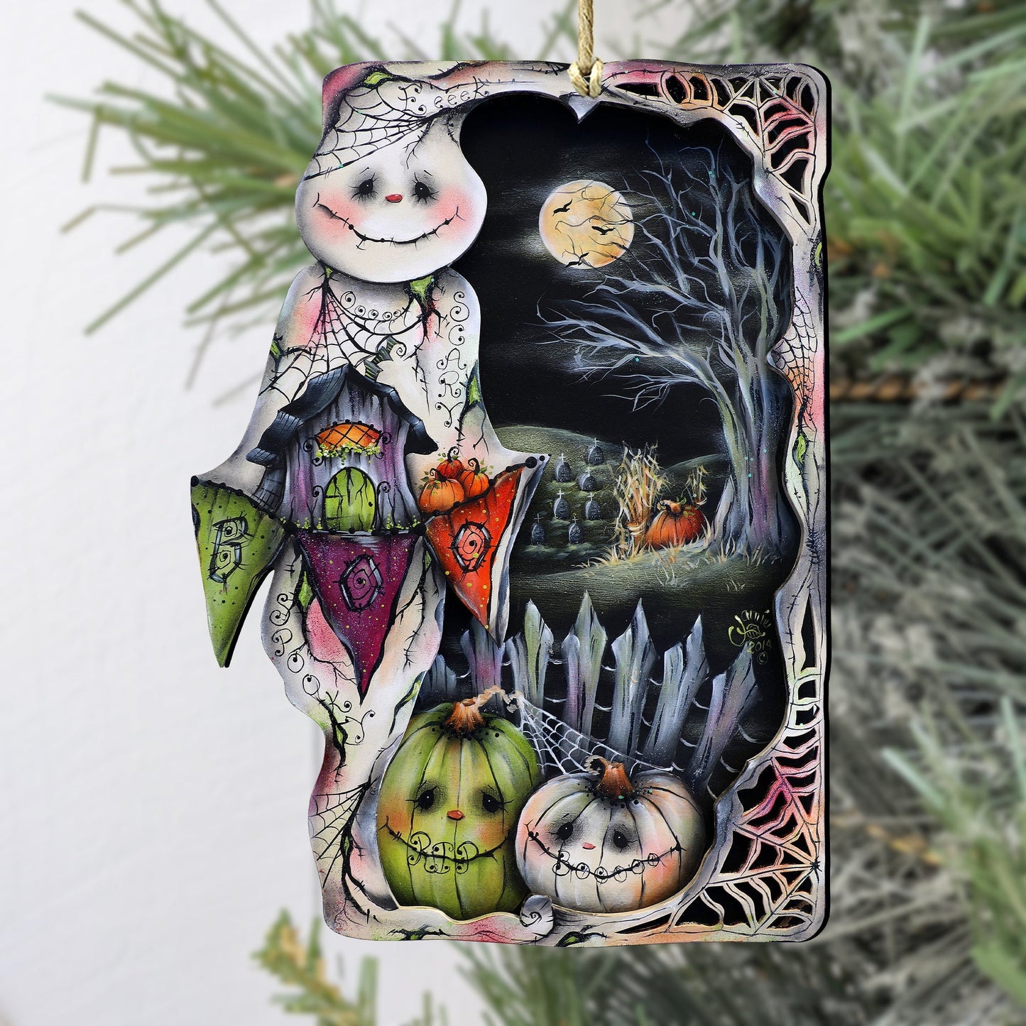 Night of the Pumpkins Wooden Ornaments by Jamie Mills-Price Halloween Decor - 8611078-MP