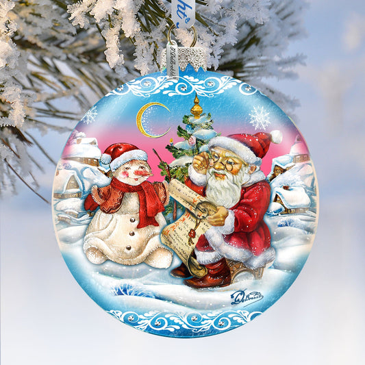 Vintage Santa List Ball Glass Ornament Limited Edition by G. DeBrekht - Christmas Santa Snowman Decor - 73870B