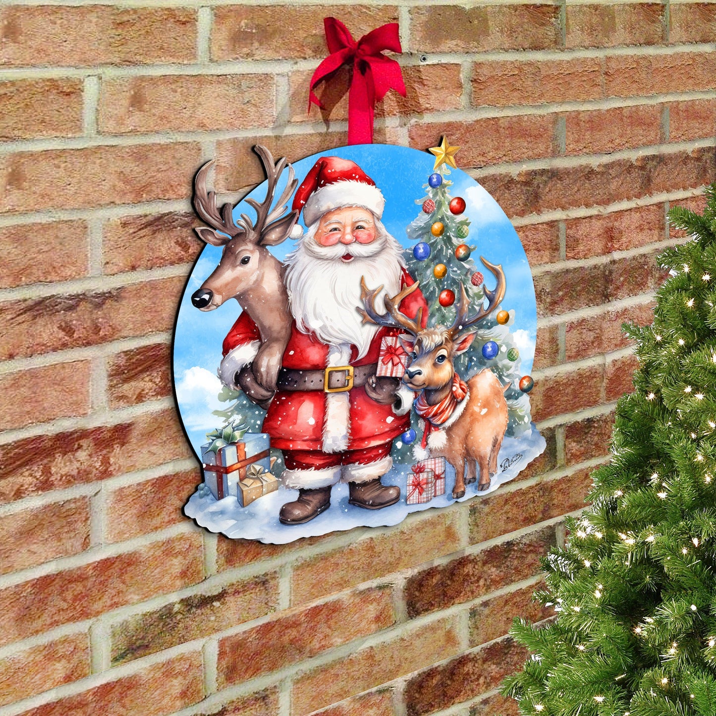 Santa with Reindeers Holiday Door Decor  by G. Debrekht - Christmas Decor - 8611032H