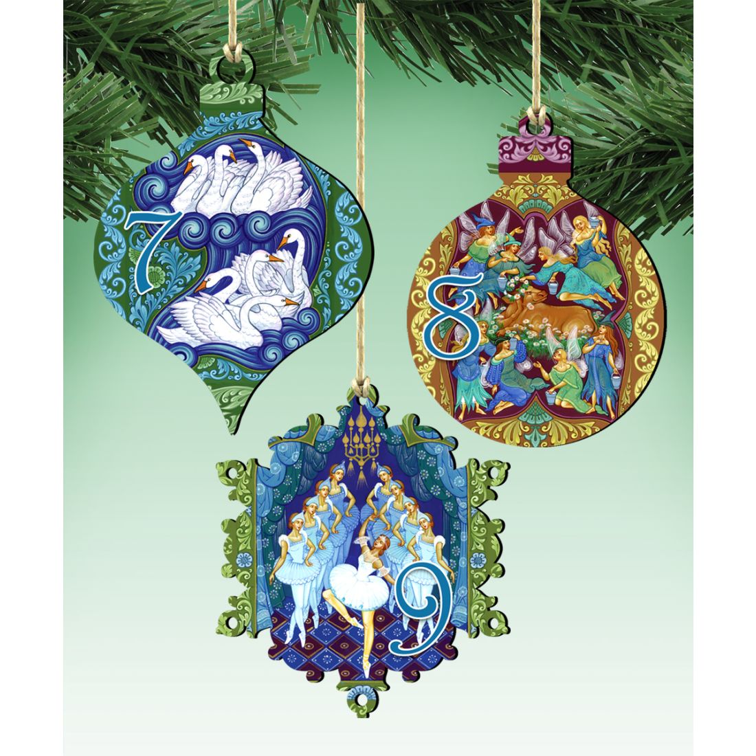 12 Days of Christmas Wooden Ornament Set of 12 by G. Debrekht - Christmas Decor