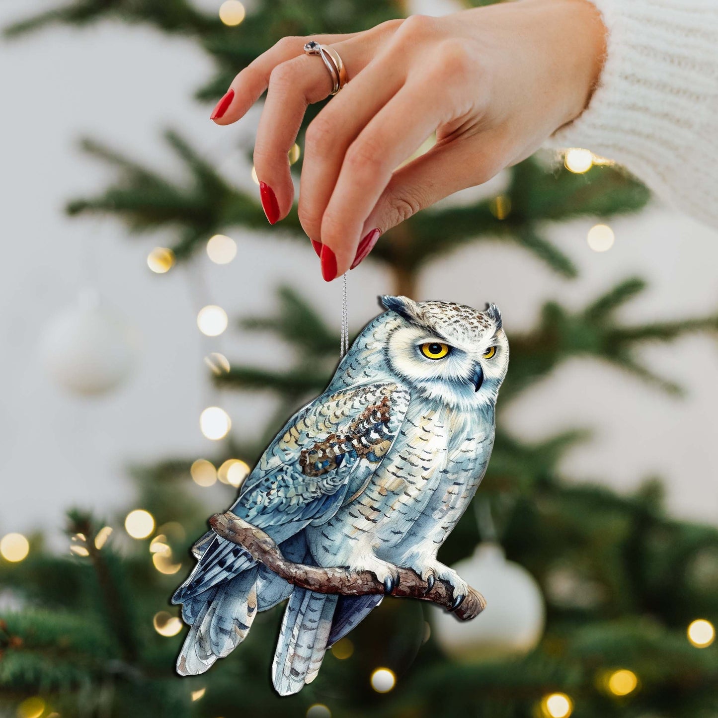 Alaskan Snowy Owl Wooden Ornaments by G.Debrekht - Wildlife Holiday Decor - 8710004-5