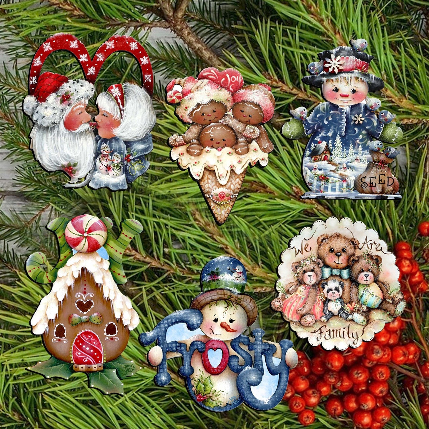 Merry Christmas  Decorative Wooden Clip-on Ornaments Set of 6 by Jamie Mills-Price - Christmas Decor - 8090136C-S6