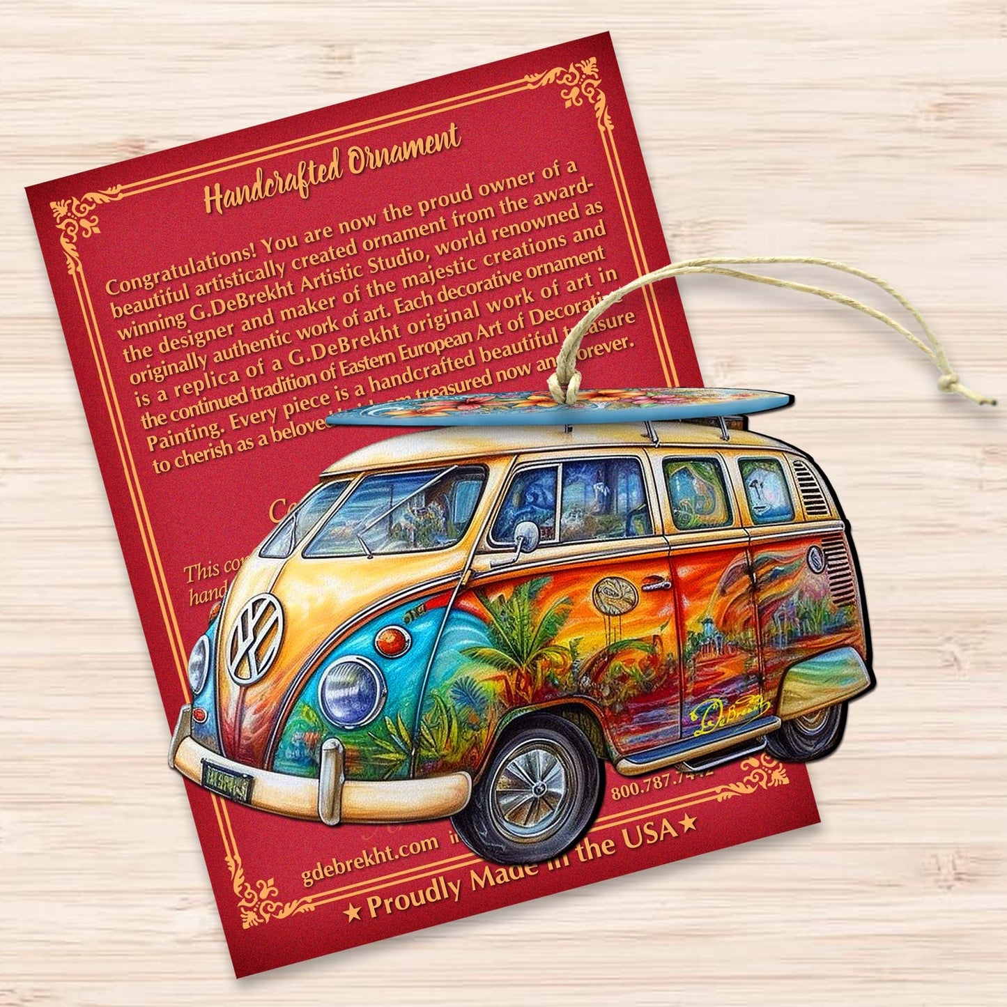Beach Themed Ornaments - Hippie Van Wooden Ornaments by G.Debrekht Coastal Holiday Decor - 8688203