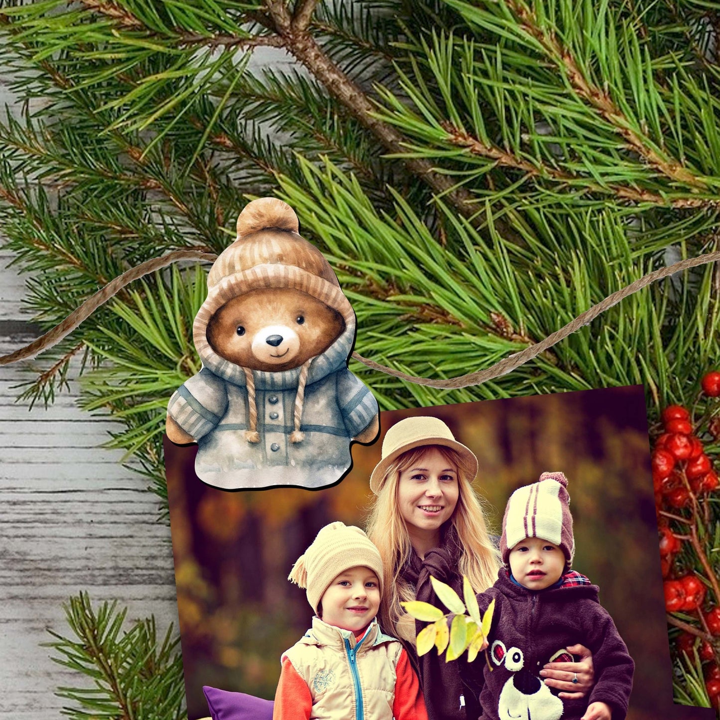 Teddy Bear Decorative Wooden Clip-on Ornaments Set of 6 by G. Debrekht - Christmas Decor - 8090025C-S6