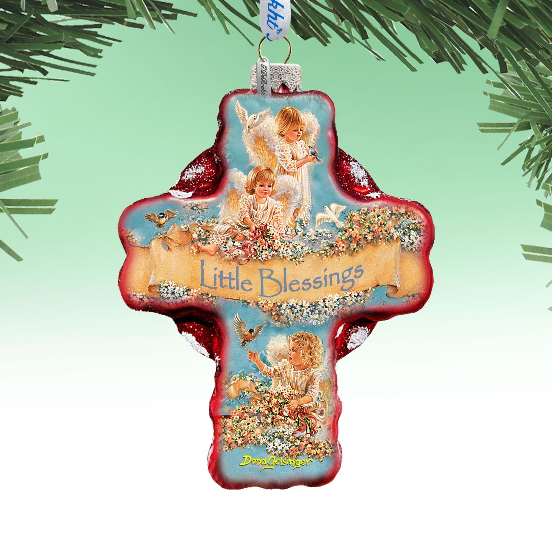 Little Blessings Icon Cross Glass Ornament by D. Gelsinger - Nativity Holiday Decor - 758-023-DG