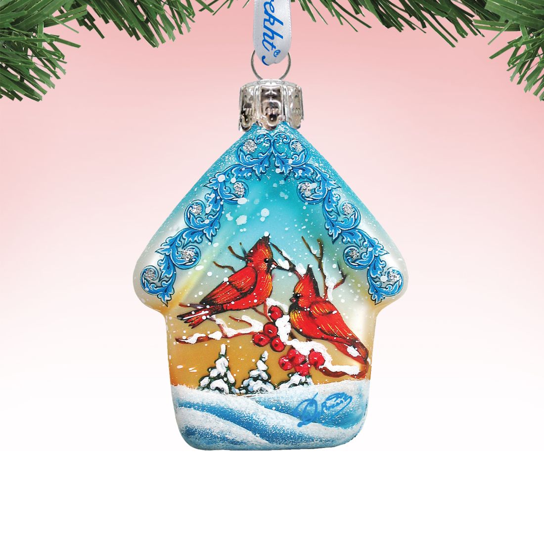 Cardinal House Mercury Glass Ornament by G. DeBrekht - Wildlife Holiday Decor - 739421