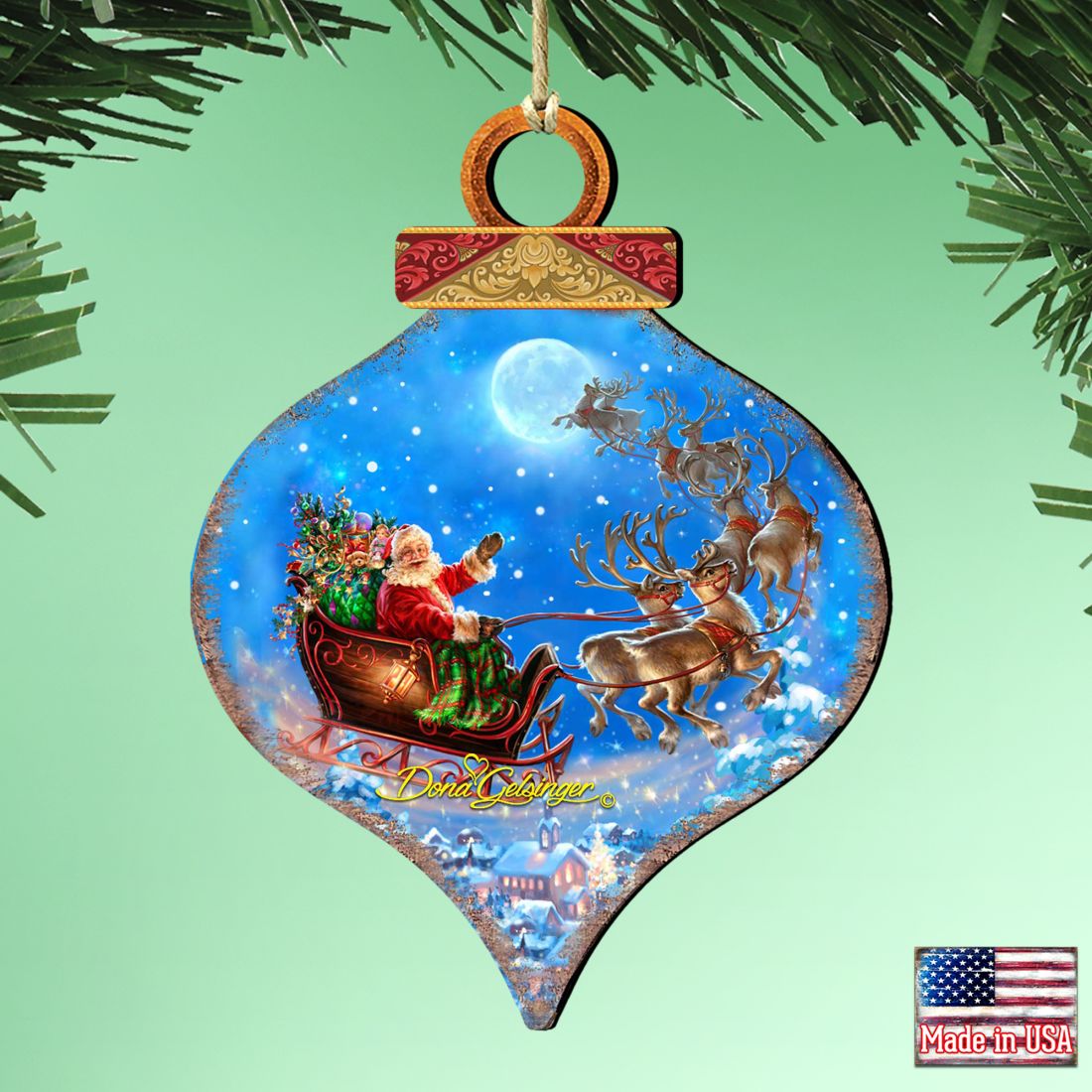 Santa Magical Flight Wooden Ornaments by Gelsinger - Christmas Santa Snowman Decor - 8031020-1314