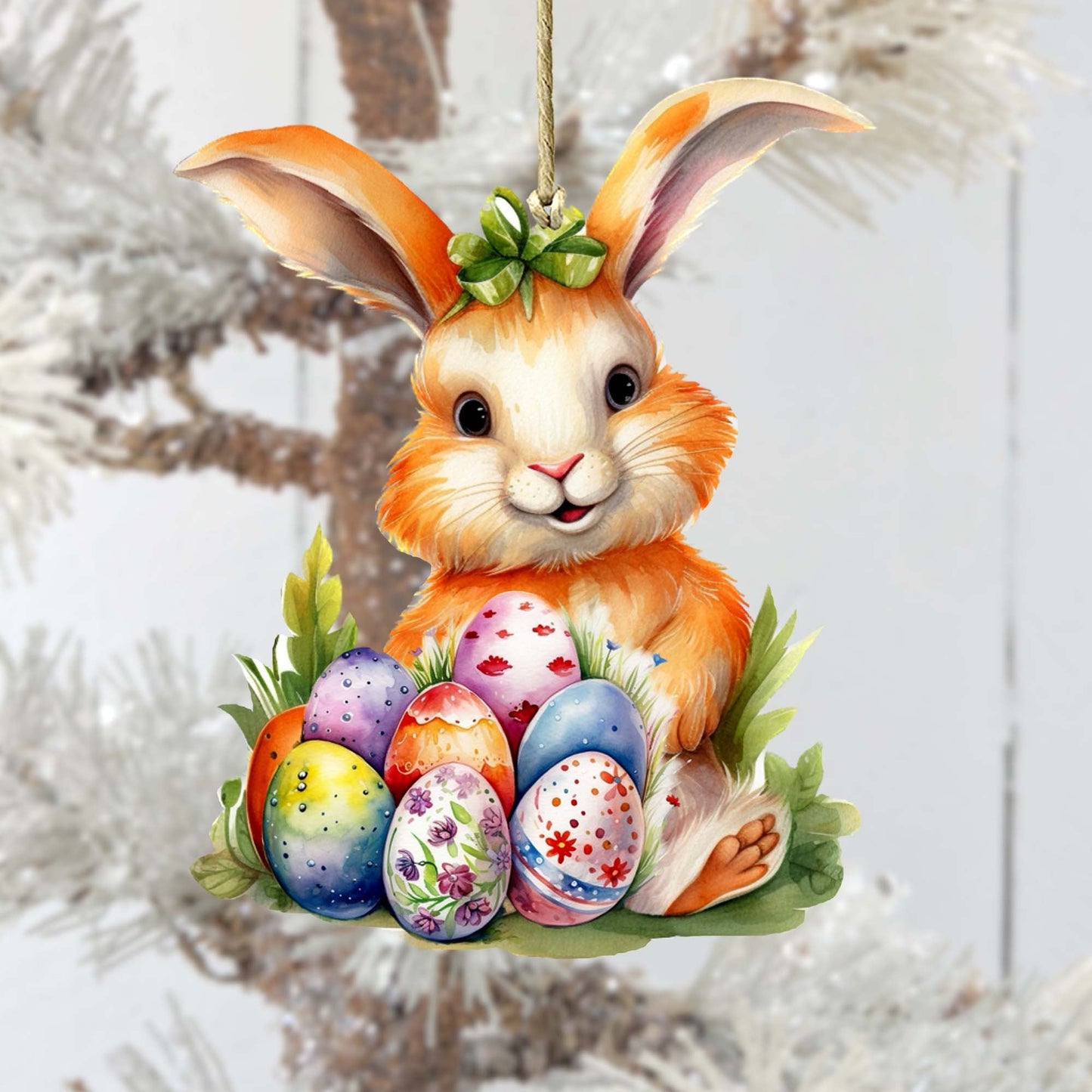 Bunny with Eggs Wooden Ornaments by G. DeBrekht Easter Spring Decor - 8652772