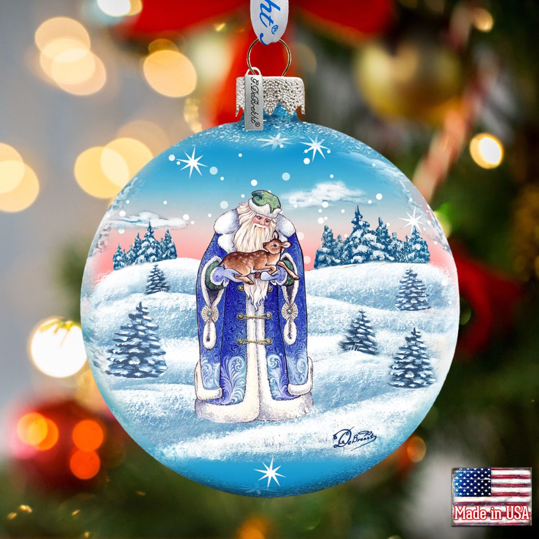 Father Frost Ball Glass Ornament by G. DeBrekht - Christmas Santa Snowman Décor - 73317
