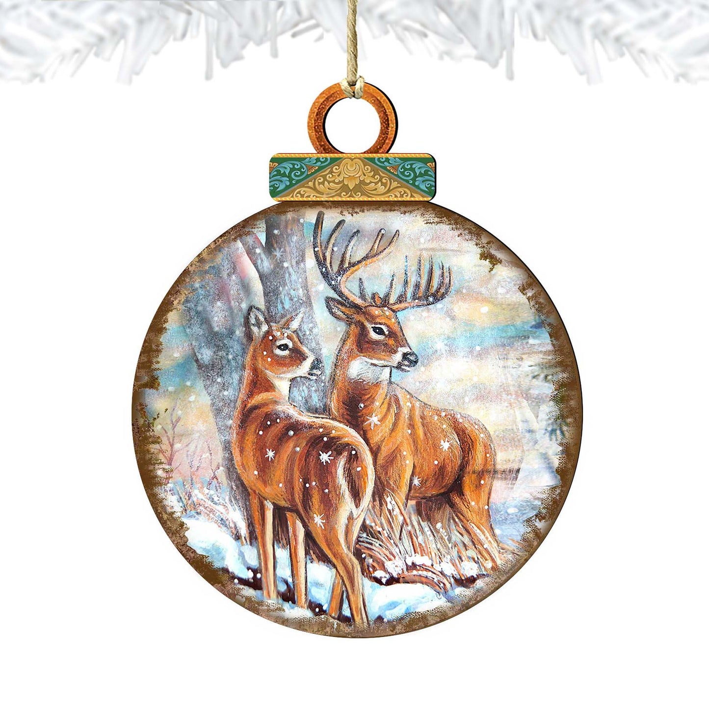 Deer's Family Ball Wooden Ornaments by G. DeBrekht - Wildlife Holiday Decor - 8025212