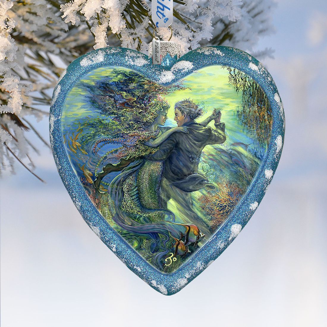 For the Love of a Mermaid Heart Glass Ornament Limited Edition by Josephine Wall - Coastal Holiday Décor - 738-410-JW