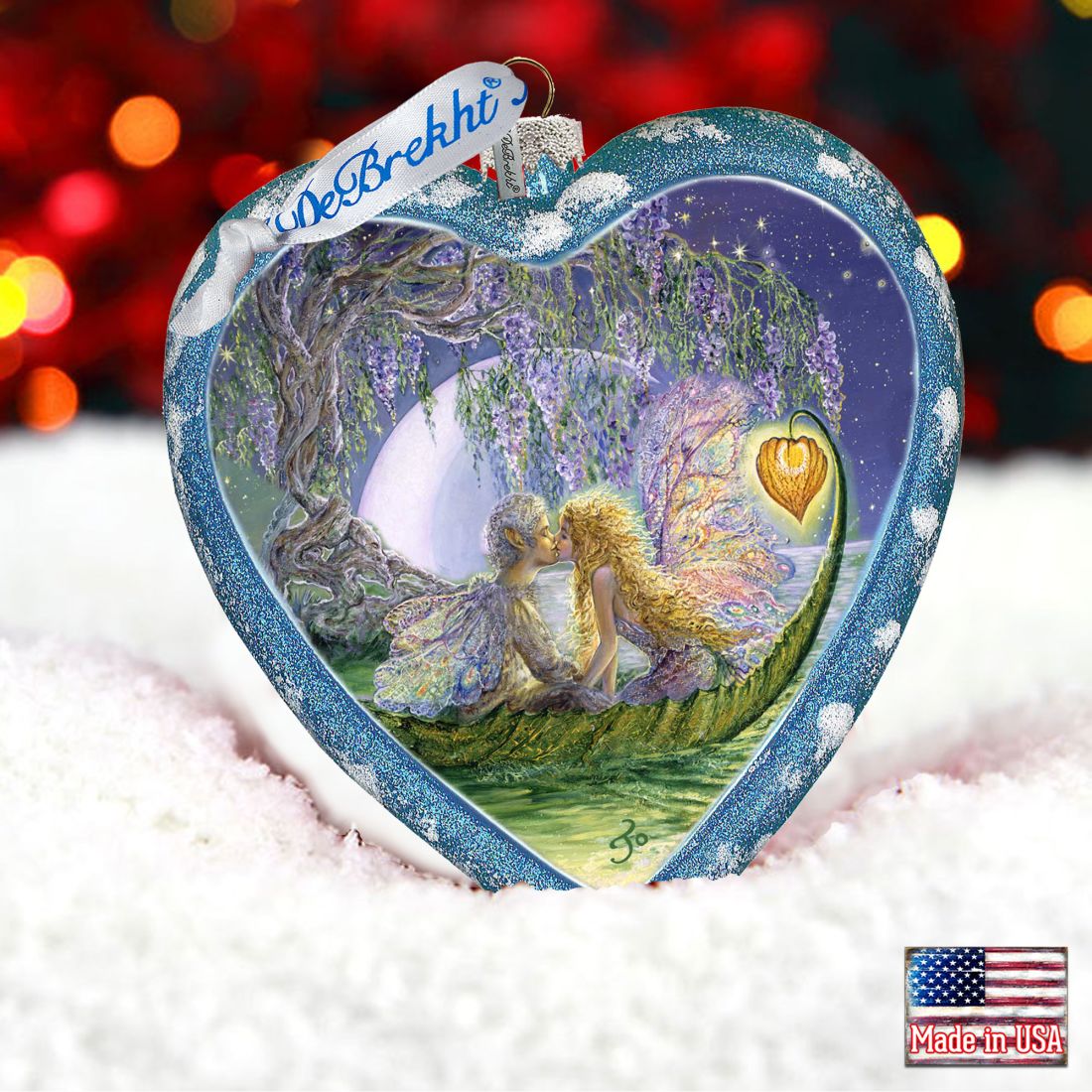 Wisteria Moon Heart Glass Ornament Limited Edition by Josephine Wall - Coastal Holiday Décor - 738-411-JW