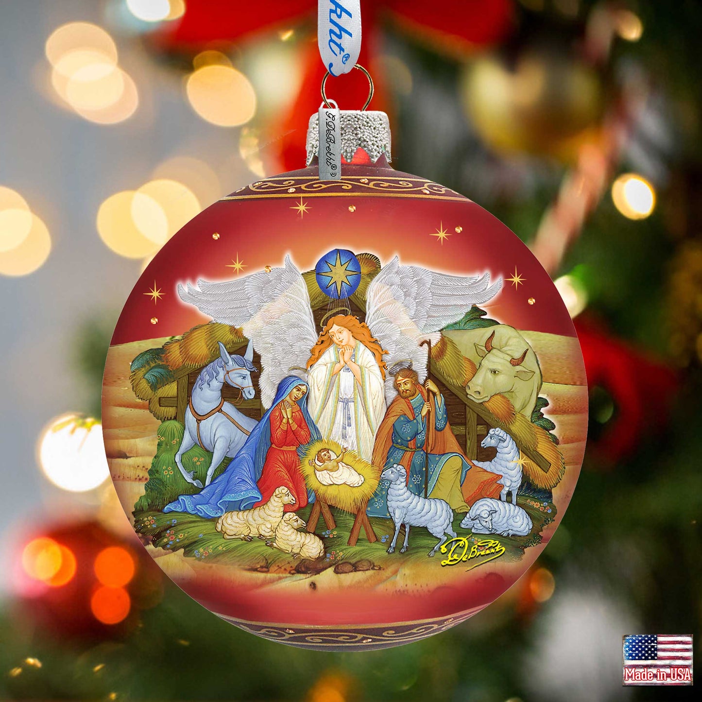 Guarding Light Nativity Glass Ornament Limited Edition by G. DeBrekht - Inspirational Nativity Décor - 73860-2
