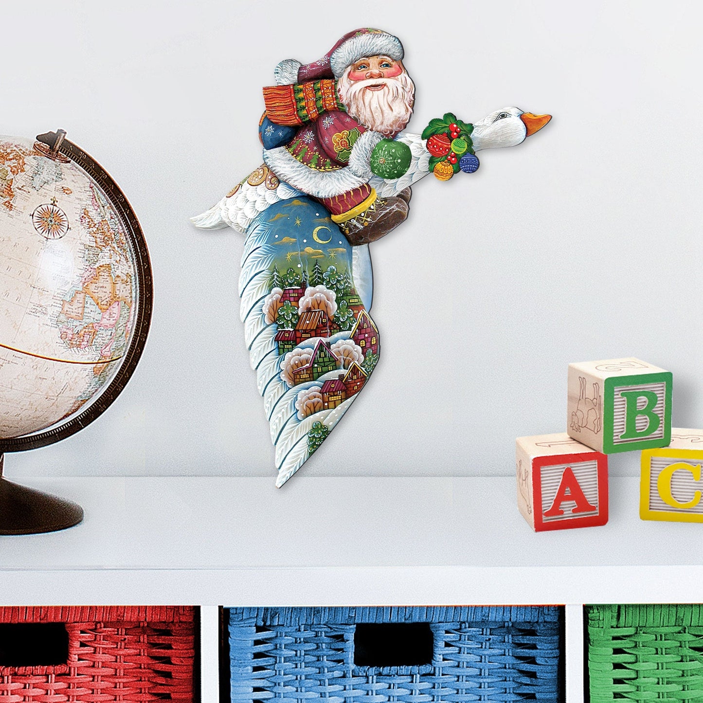 Goose Traveling Santa Christmas Door Decor by G. DeBrekht - Christmas Santa Snowman Decor - 8114060H