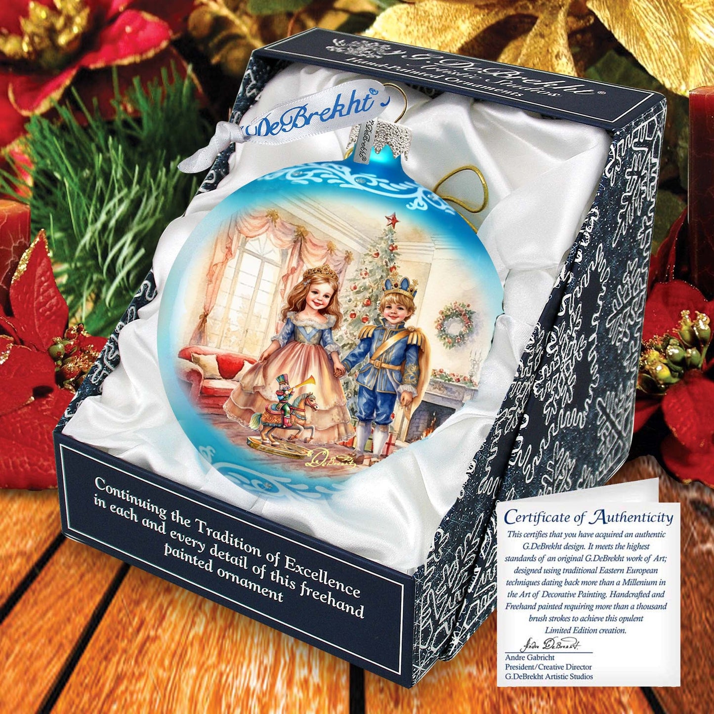 Nutcracker Ballet Scene - Clara and Prince Lg Glass Ornament by G. Debrekht - Christmas Décor - 73933