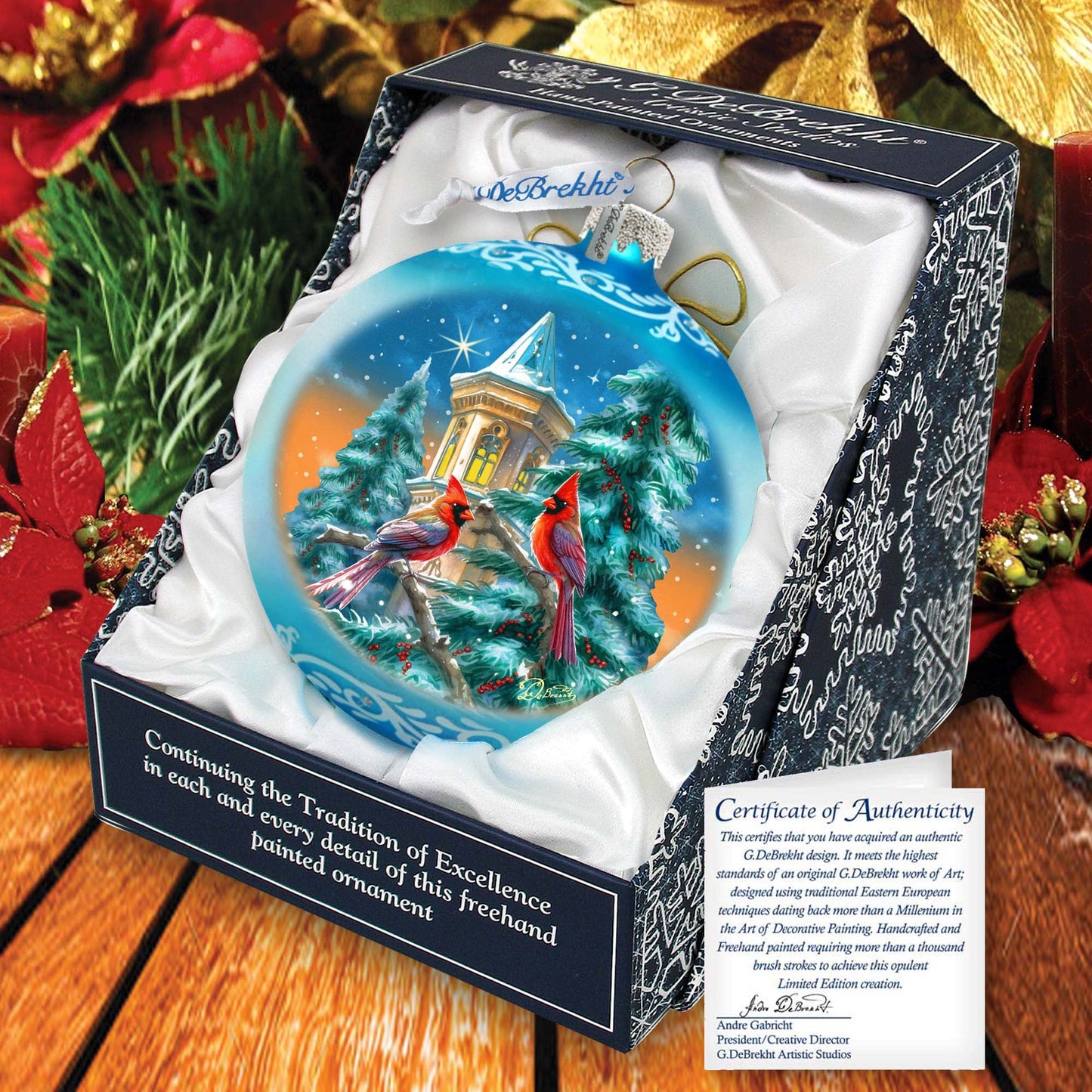 Cardinal Night Serenade Lg Glass Ornament by G.Debrekht Wildlife Holiday Décor - 73963