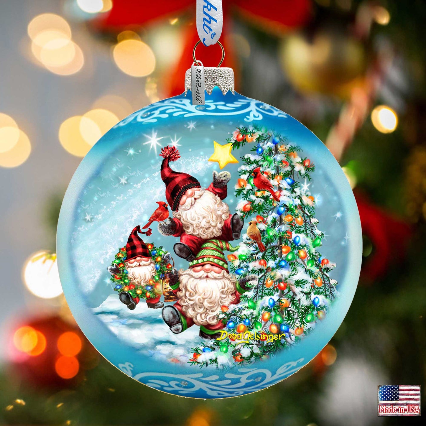 Reaching High Dwarfs Lg Glass Ornament in Blue by Gelsinger - Christmas Decor - 73927B-DG